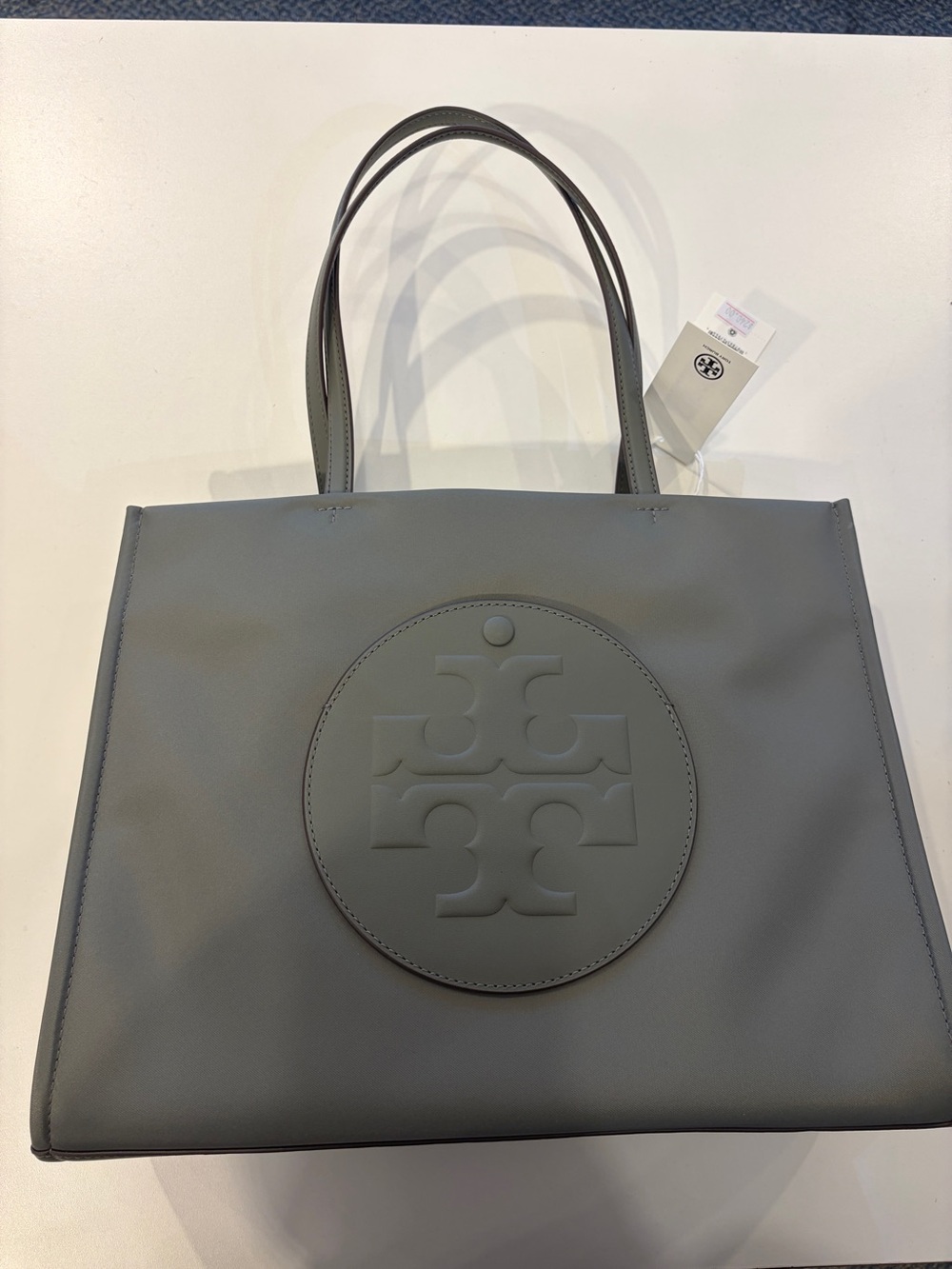 Tory Burch Ella Small Tote Leather Logo Tote Stone Color Lightweight